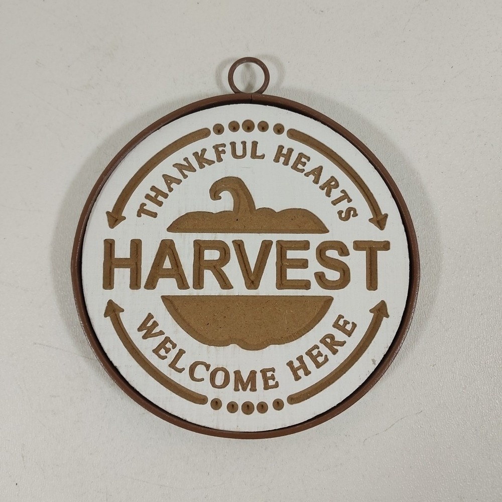 Harvest Thankful Hearts SIGN Wall Door Plaque Fall Decor 4.5" Metal Trim Hang